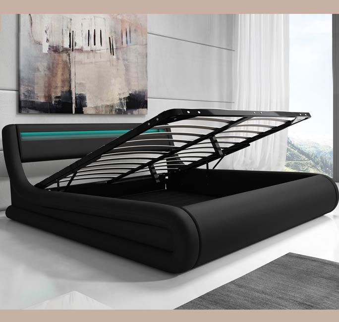 Cama de matrimonio con canapé Riana en color negro (150x190cm)