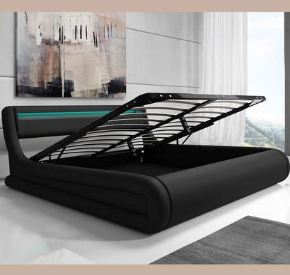 Cama de matrimonio con canapé Riana en color negro (150x190cm)