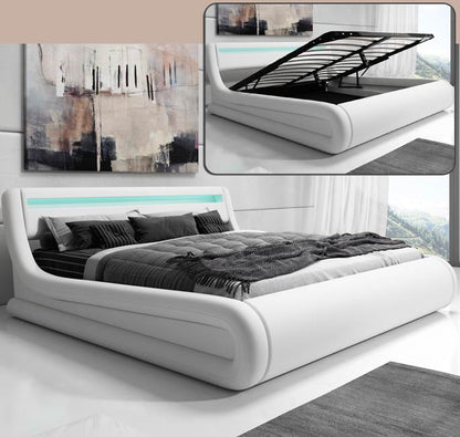 Cama de matrimonio con canapé Riana en color blanco (150x190cm)