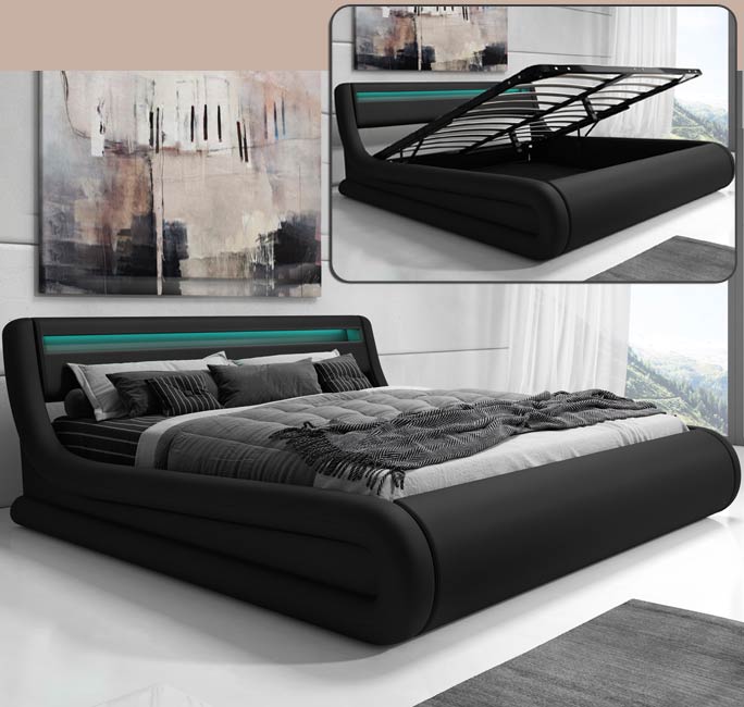 Cama de matrimonio con canapé Riana en color negro (150x190cm)