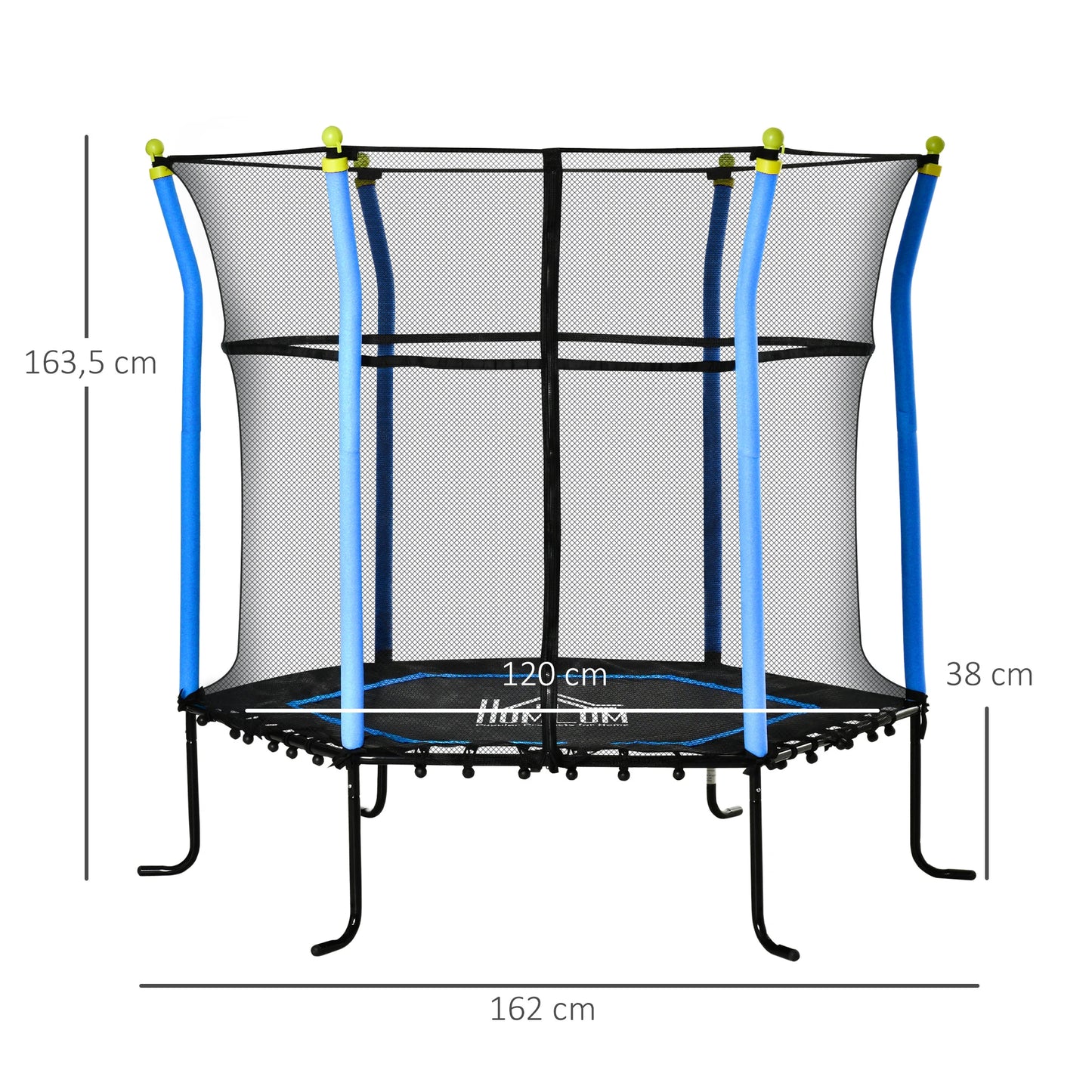 Trampolim para Crianças acima de 3 Anos Cama Elástica Infantil com Rede de Segurança e Estrutura de Aço para Interiores e Exteriores Carga 60kg Ø161x163 cm Azul