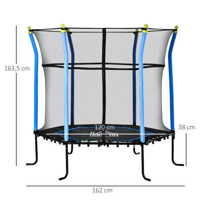 Trampolim para Crianças acima de 3 Anos Cama Elástica Infantil com Rede de Segurança e Estrutura de Aço para Interiores e Exteriores Carga 60kg Ø161x163 cm Azul