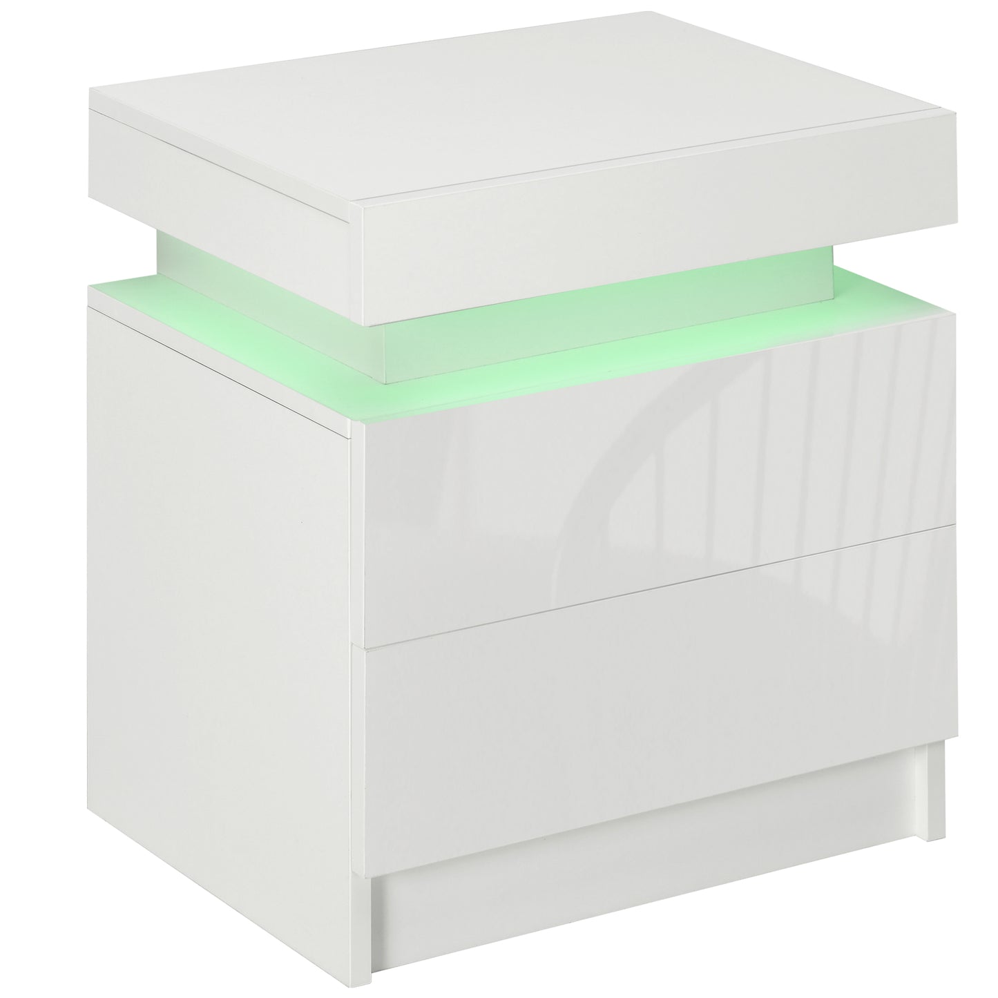 HOMCOM Mesa de Cabeceira com Luz LED Mesa de Cabeceira com Painel de Alto Brilho 2 Gavetas e Controlo Remoto para Sala de Estar Dormitório 45x35x52 cm Branco