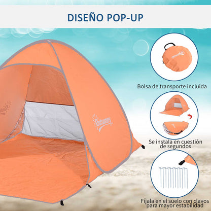 Outsunny Tenda Pop-up Instantâneo e Portátil com Janelas Protetoras para Piquenique, Praia e Camping com Proteção UV Laranja