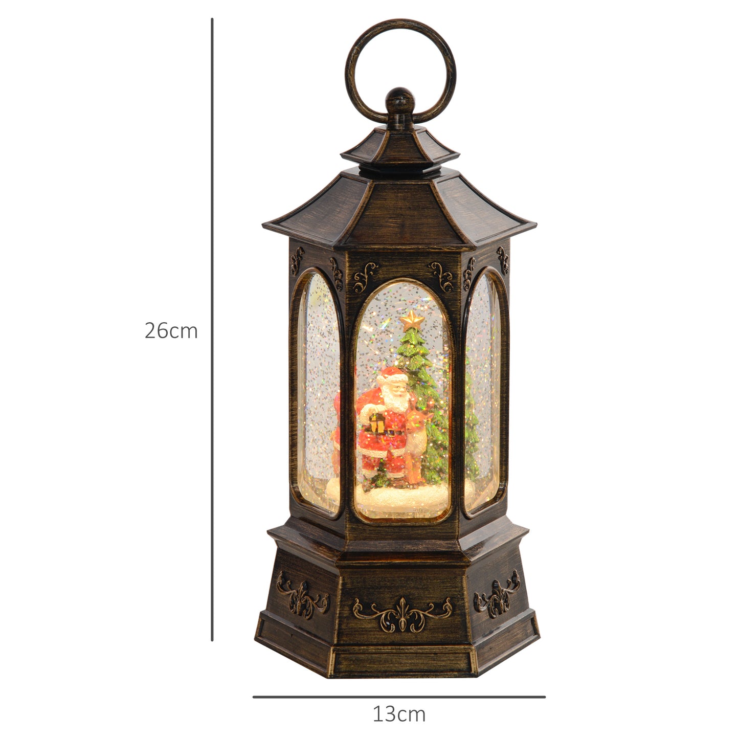 Bola de Neve Farol de Neve com Música e Luzes Globo de Neve com Pai Natal Purpurina Decoração de Natal Bronze