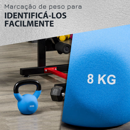 HOMCOM Kettlebell de 8kg de Ferro Fundido Haltere Kettlebell com Revestimento de Neoprene para Treinamento de Força Casa Ginásio 18x11x20cm Azul