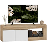 Móvel de TV "Lund" – Com 2 Portas e Prateleira Aberta – Para Televisores até 60" – 140x40x48 cm – Branco e Madeira