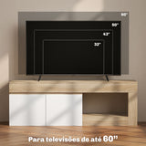 Móvel de TV "Lund" – Com 2 Portas e Prateleira Aberta – Para Televisores até 60" – 140x40x48 cm – Branco e Madeira