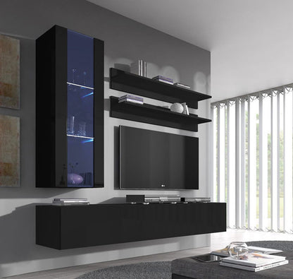 Conjunto de Móveis da Sala Lokise - Preto Brilhante - Design Moderno