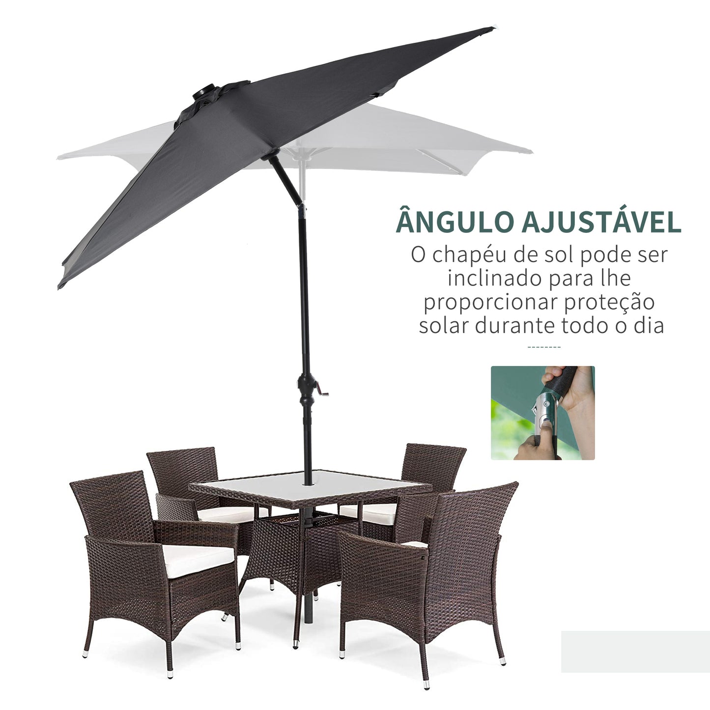 Outsunny Chapéu de Sol com Luzes LED 268x205x248 cm Chapéu de Sol de Jardim Inclinável até 45° Anti-UV e Abertura a Manivela para Pátio Varanda Cinza Escuro