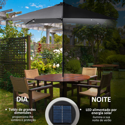 Outsunny Chapéu de Sol com Luzes LED 268x205x248 cm Chapéu de Sol de Jardim Inclinável até 45° Anti-UV e Abertura a Manivela para Pátio Varanda Cinza Escuro