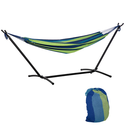 Outsunny Cama Rede com Suporte 298x117 cm Cama Rede de Campismo com Bolsa de Transporte Portátil Altura Ajustável Capacidade 120 kg para Pátio Varanda Verde e Azul