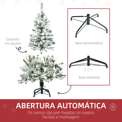 HOMCOM Árvore de Natal Artificial 120cm com Neve Ignífugo com 200 Ramos Folhas de PVC Base Dobrável e Suporte Metálico Decoração de Natal para Interiores Verde