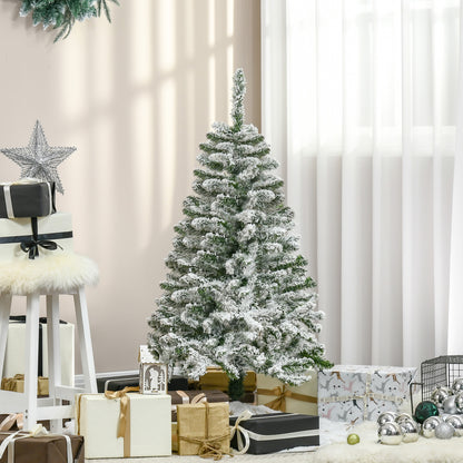 HOMCOM Árvore de Natal Artificial 120cm com Neve Ignífugo com 200 Ramos Folhas de PVC Base Dobrável e Suporte Metálico Decoração de Natal para Interiores Verde