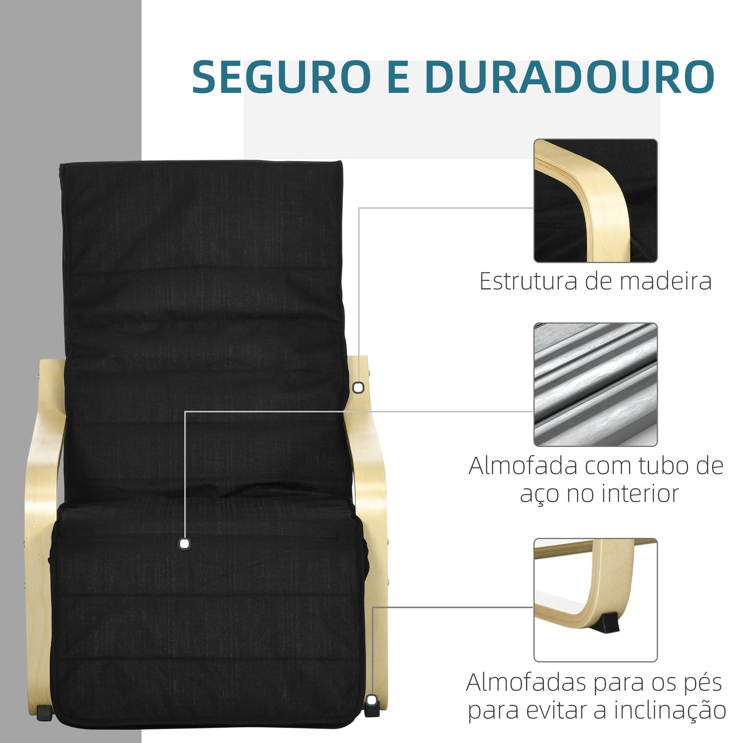 HOMCOM Poltrona de Sala de Estar com Apoio para os Pés Ajustáveis Poltrona para Dormitório Estofada em Tecido com Estrutura de Madeira Carga 120 kg para Escritório Estúdio 66,5x94x100 cm Preto