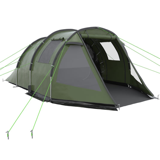 Outsunny Tenda de Campismo para 3-4 Pessoas Impermeável PU2000 mm com Proteção UV30+ Janelas e Bolsa de Transporte 475x264x172 cm Verde