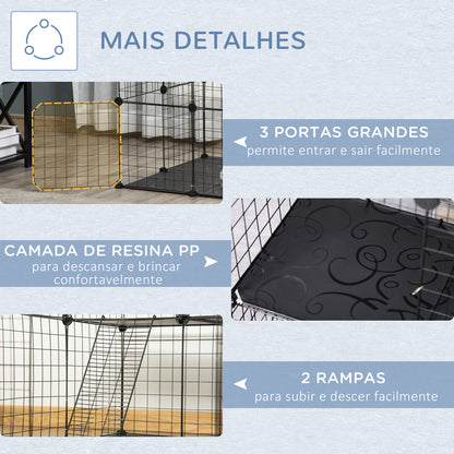 PawHut Recinto para Animais de Estimação de 3 Níveis Parque para Animais de Estimação com Rampas e Desenho Personalizável para Cobaias Chinchilas 70x70x105 cm Preto