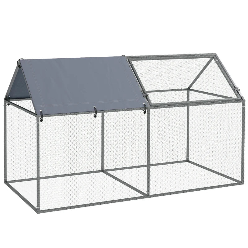 Gaiola para Pequenos Animais Parque para Animais de Estimação de Aço com 1 Porta Superior e Cobertura Anti-UV para Exterior Jardim 198x100x120 cm Prata