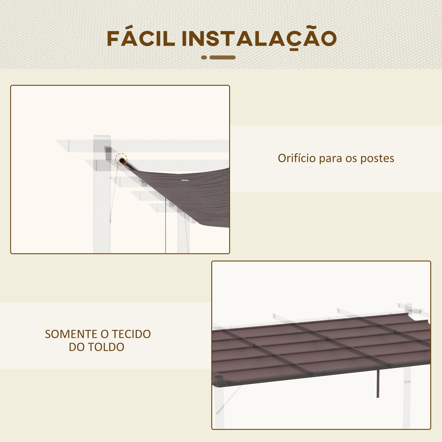 Outsunny Cobertura para Pérgola 3,5x2,5 m Teto de Substituição Retrátil para Pérgola com 10 Orifícios de Drenagem Café