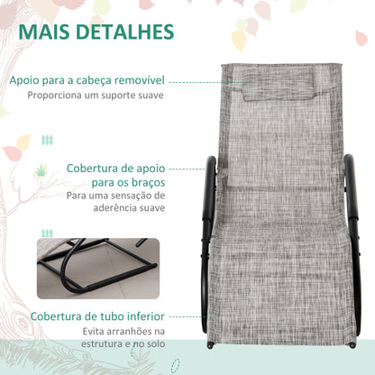 Outsunny Conjunto de 2 Espreguiçadeiras de Jardim Ergonómicas com Apoio para a Cabeça e Apoio para os Braços em Tecido Textilene Respirável para Terraço Pátio 59,5x160x83cm Cinza