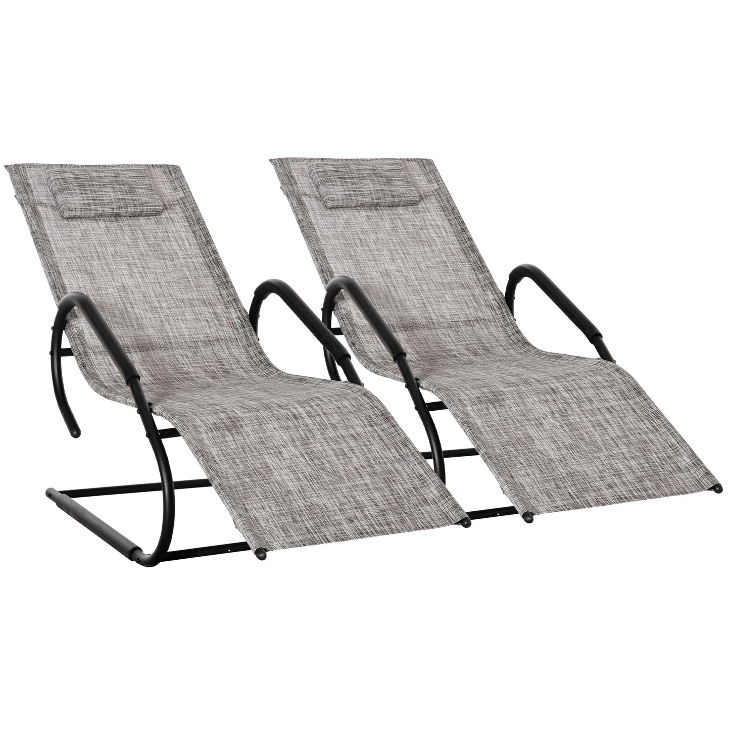 Outsunny Conjunto de 2 Espreguiçadeiras de Jardim Ergonómicas com Apoio para a Cabeça e Apoio para os Braços em Tecido Textilene Respirável para Terraço Pátio 59,5x160x83cm Cinza