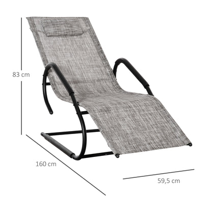 Outsunny Conjunto de 2 Espreguiçadeiras de Jardim Ergonómicas com Apoio para a Cabeça e Apoio para os Braços em Tecido Textilene Respirável para Terraço Pátio 59,5x160x83cm Cinza