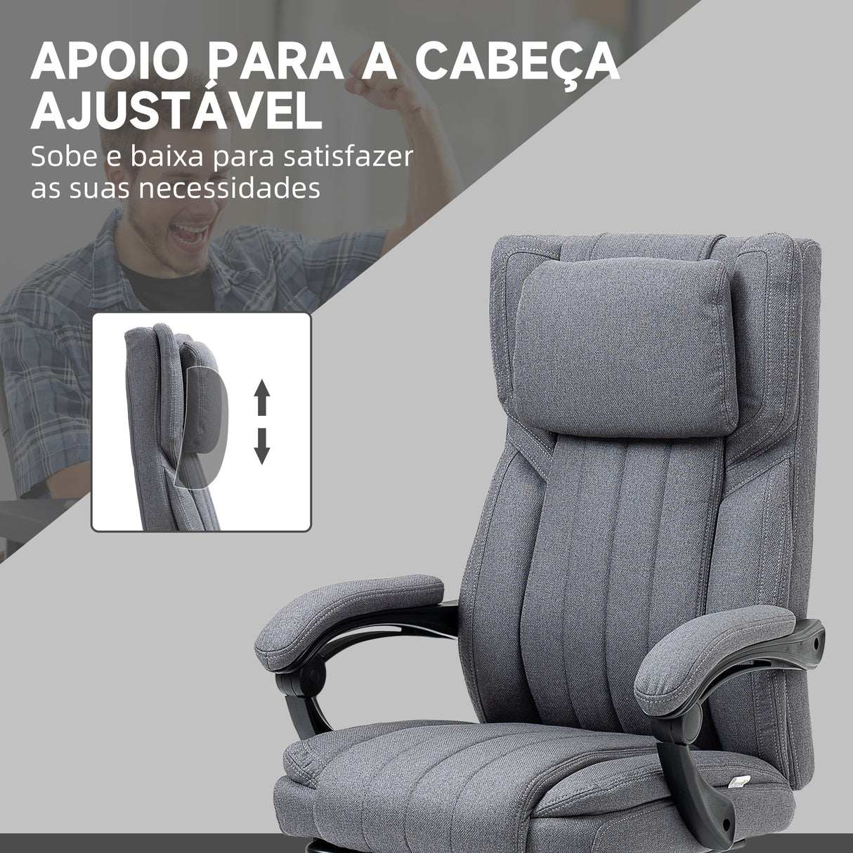 Vinsetto Cadeira de Escritório com 6 Pontos de Massagem por Vibração Cadeira de Escritório Reclinável com Altura Ajustável Controlo Remoto Encosto Alto e Apoio para a Cabeça 65x61x101-113 cm Cinza