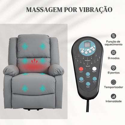 Poltrona Relax Elétrica Reclinável com Massagem e Aquecimento - 89x93x105 cm - Cinza - Design Moderno