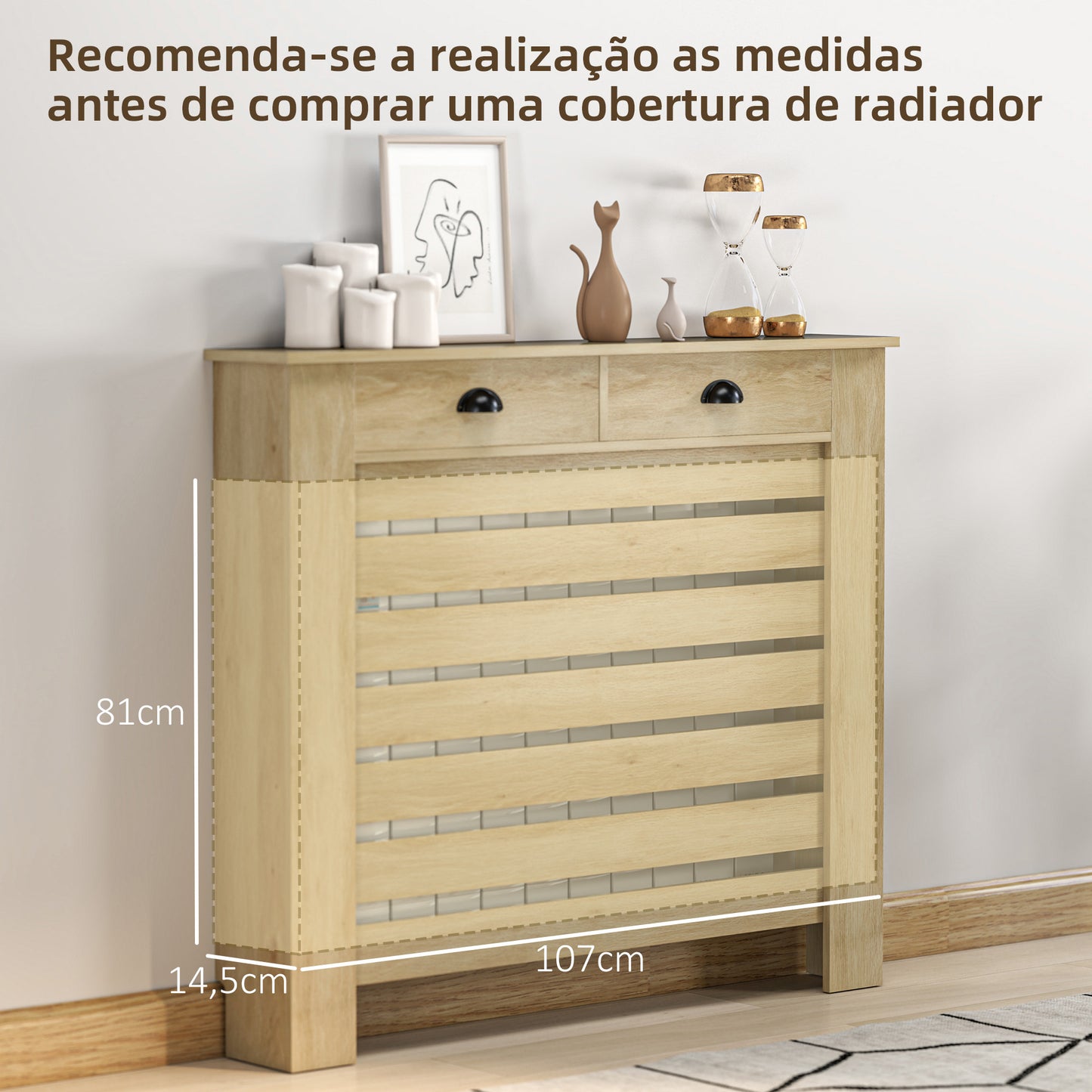 Cobertura para Radiador com Gavetas Cobertura para Radiador de MDF para Sala de Estar Dormitório Corredor 111x19x95,5 cm Carvalho