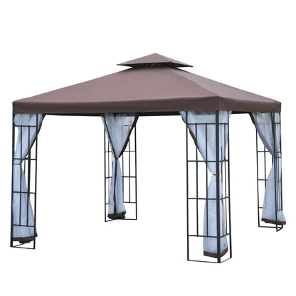 Outsunny Pérgola de Jardim 3x3m Pérgola para Exterior com Duplo Teto de Ventilação 4 Telas Mosquiteiras Laterais Removíveis e Estrutura de Aço com Proteção Solar para Festas Eventos Café