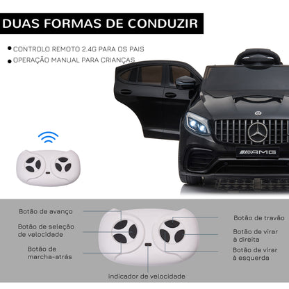 HOMCOM Carro Elétrico Mercedes AMG 12V para Crianças acima de 3 Anos com Controle Remoto Música Luzes Abertura da Porta 115x70x55cm Preto