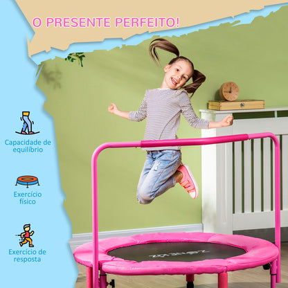 ZONEKIZ Trampolim Infantil 3 em 1 Trampolim para Crianças de 1-6 Anos com Corrimão Amovível Mini Trampolim para Interior Ø96x74cm Rosa