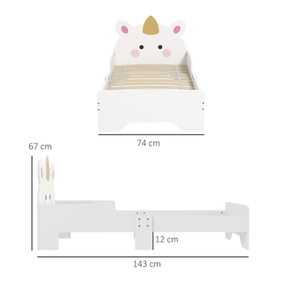 Cama para Crianças de 3-6 Anos 143x74x67 cm Cama Infantil de Madeira em Forma de Unicornio Móvel de Dormitório Moderno Carga 80 kg Branco