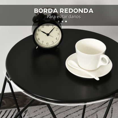 HOMCOM Mesa de Centro de Metal Estilo Moderna Mesa de Apoio Redonda para Sala de Estar Escritório 51x51x44 cm Preto