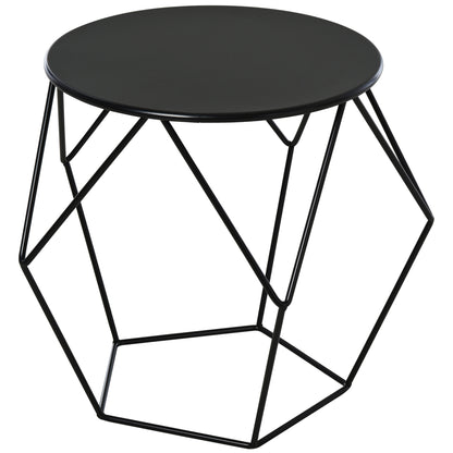 HOMCOM Mesa de Centro de Metal Estilo Moderna Mesa de Apoio Redonda para Sala de Estar Escritório 51x51x44 cm Preto