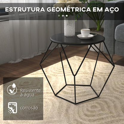 HOMCOM Mesa de Centro de Metal Estilo Moderna Mesa de Apoio Redonda para Sala de Estar Escritório 51x51x44 cm Preto