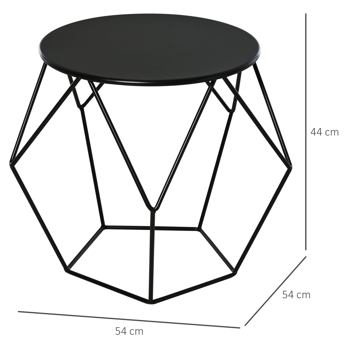 HOMCOM Mesa de Centro de Metal Estilo Moderna Mesa de Apoio Redonda para Sala de Estar Escritório 51x51x44 cm Preto