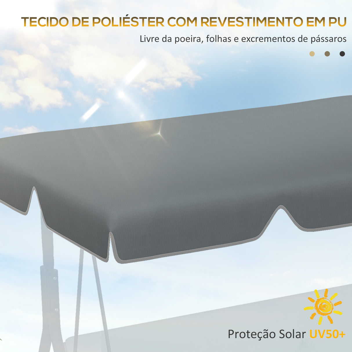 Outsunny Toldo de Substituição para Baloiço de 2 Lugares Cobertura de Substituição para Baloiço com Proteção UV50+ para Jardim Varanda Pátio 192x144 cm Cinza Escuro