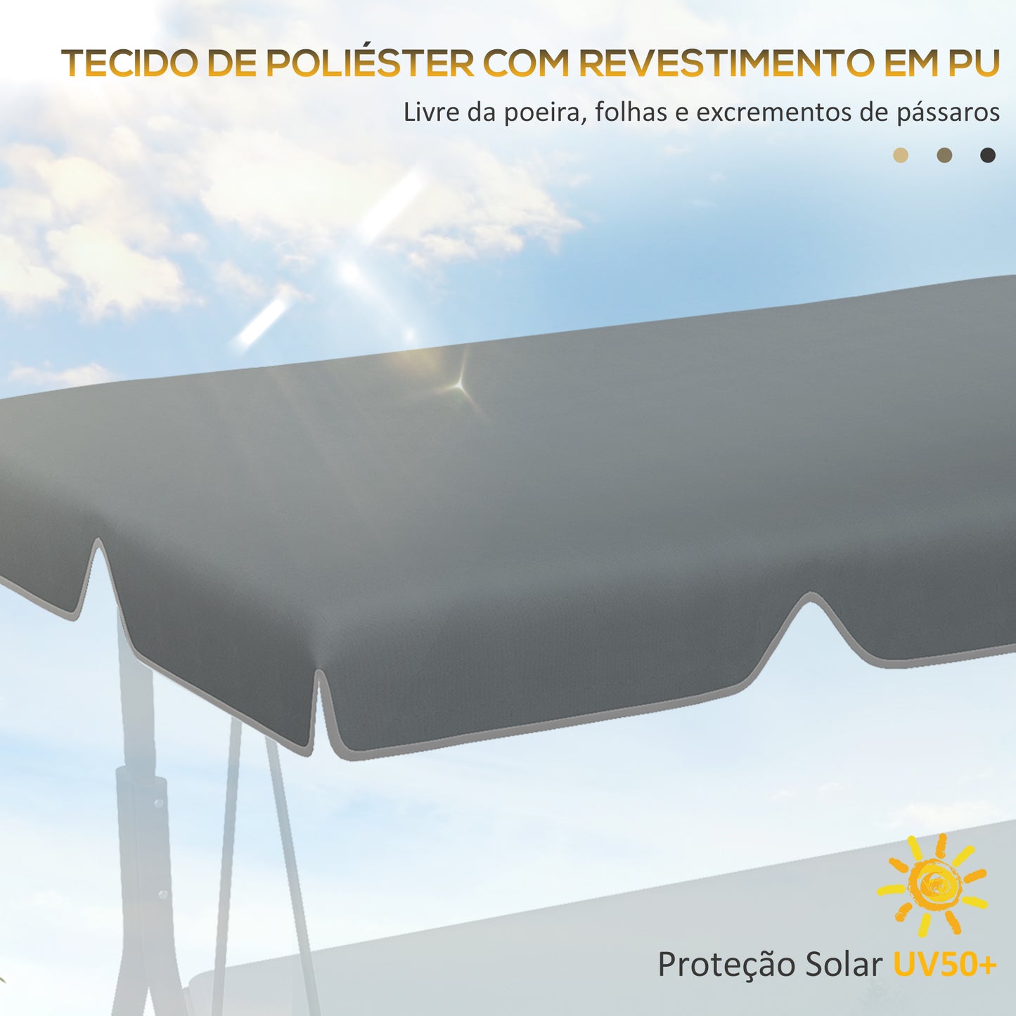 Outsunny Toldo de Substituição para Baloiço de 2 Lugares Cobertura de Substituição para Baloiço com Proteção UV50+ para Jardim Varanda Pátio 192x144 cm Cinza Escuro