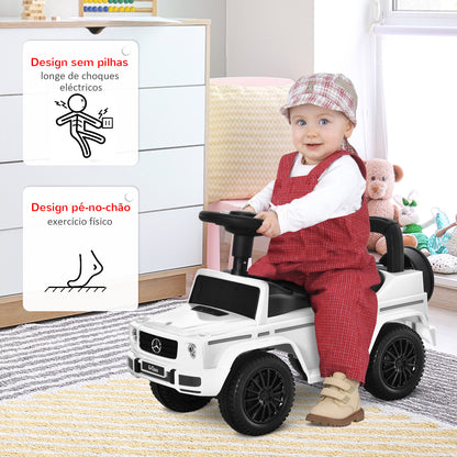 HOMCOM Carro Andador para Bebés de 12 a 36 Meses Carro Andador com Licença Mercedes G350 com Compartimento de Arrumação e Volante Carga 25 kg 62,5x28,5x45 cm Branco