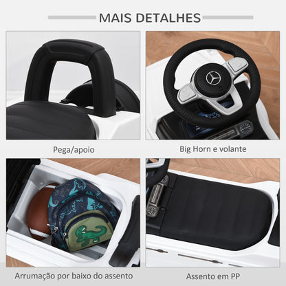 HOMCOM Carro Andador para Bebés de 12 a 36 Meses Carro Andador com Licença Mercedes G350 com Compartimento de Arrumação e Volante Carga 25 kg 62,5x28,5x45 cm Branco