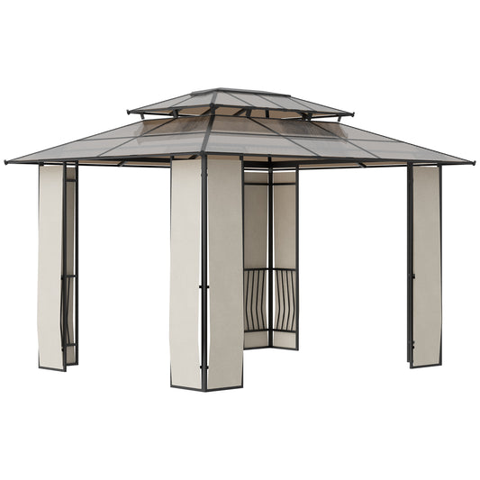 Outsunny Pérgola de Jardim 3,6x3m Pérgola de Exterior com Cobertura de Policarbonato e Estrutura de Aço Alumínio Proteção Solar para Festas Eventos Marrom