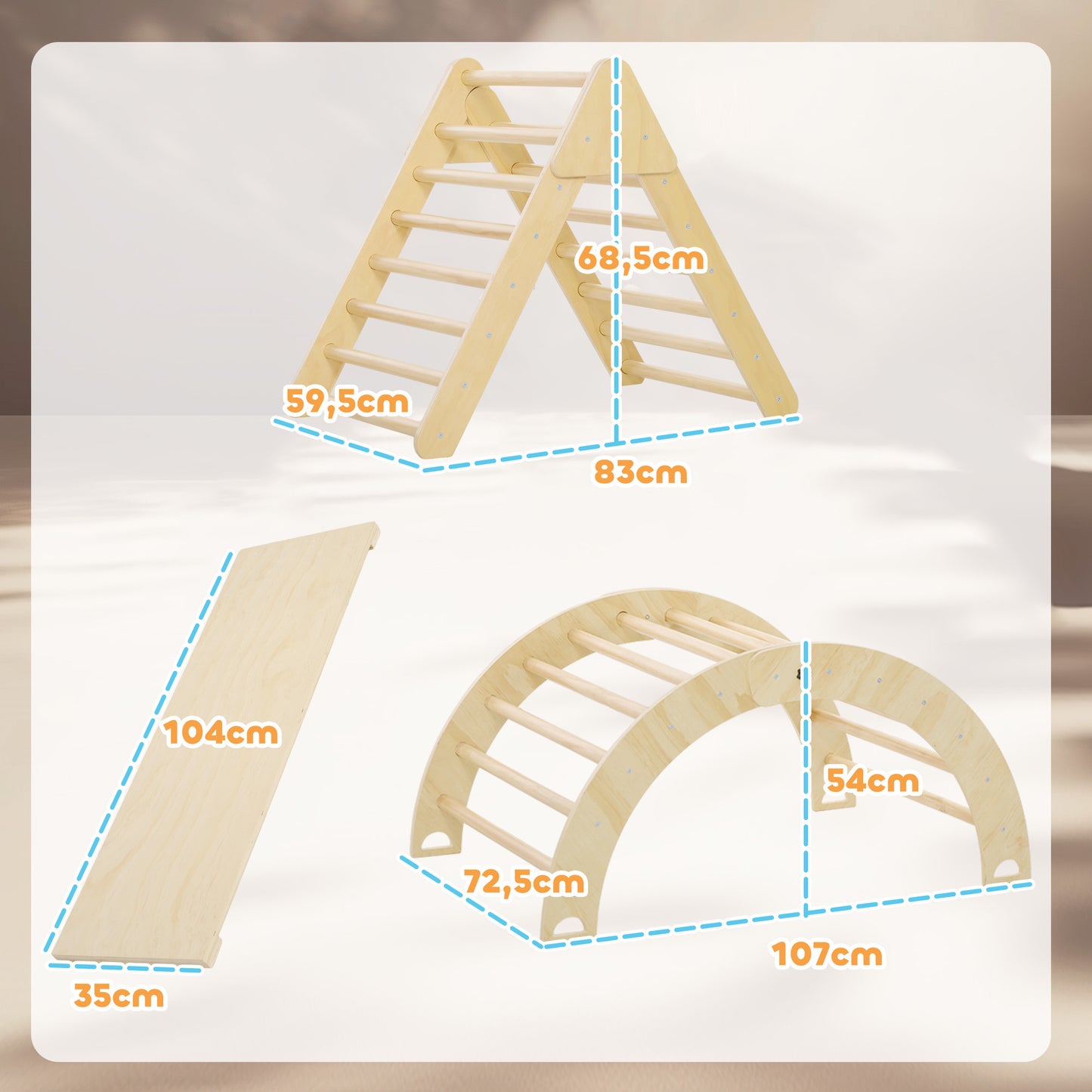 AIYAPLAY Triangulo de Escalada de Madeira Escalada para Crianças de 18-48 Meses com Rampa e Arco de Aprendizagem 219x72,5x68,5 cm Madeira