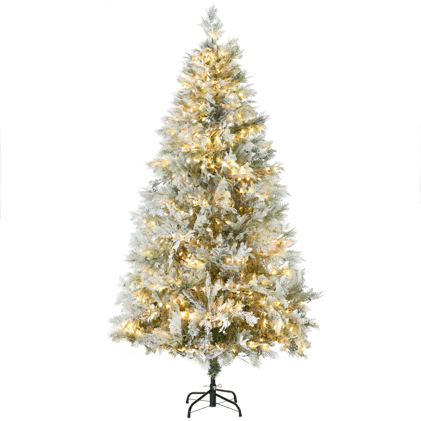 HOMCOM Árvore de Natal Artificial 180 cm com 300 Luzes LED Brancas Quente Árvore de Natal Nevada com 577 Ramos e Base Dobrável Decoração de Natal para Interior Verde