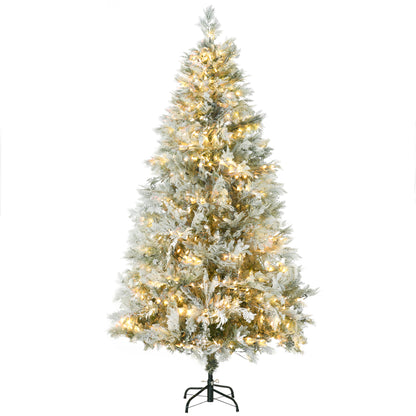 HOMCOM Árvore de Natal Artificial 180 cm com 300 Luzes LED Brancas Quente Árvore de Natal Nevada com 577 Ramos e Base Dobrável Decoração de Natal para Interior Verde