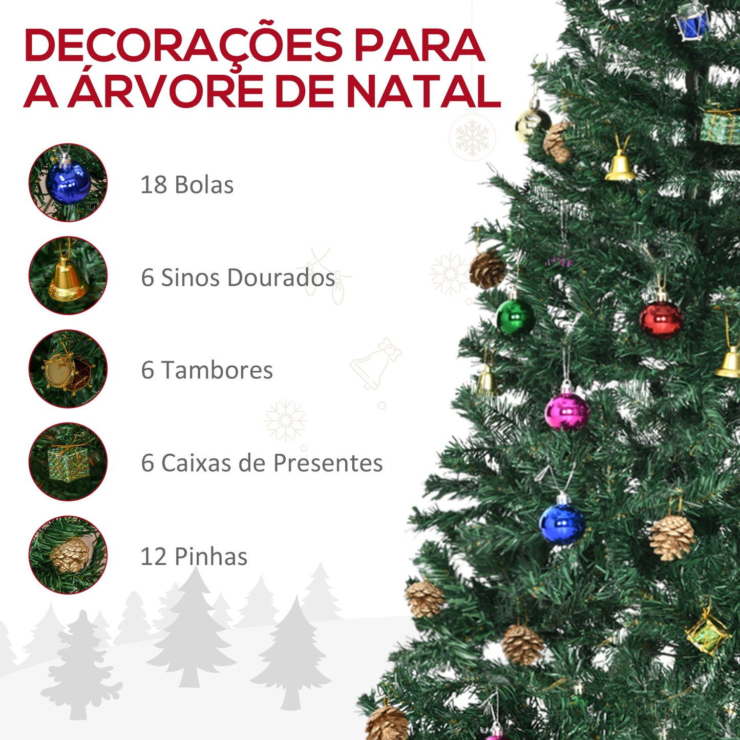 HOMCOM Árvore de Natal Artificial 150cm Ignífugo com 420 Ramos 48 Decorações Folhas de PVC e Suporte Metálico Decoração de Natal para Interior Verde