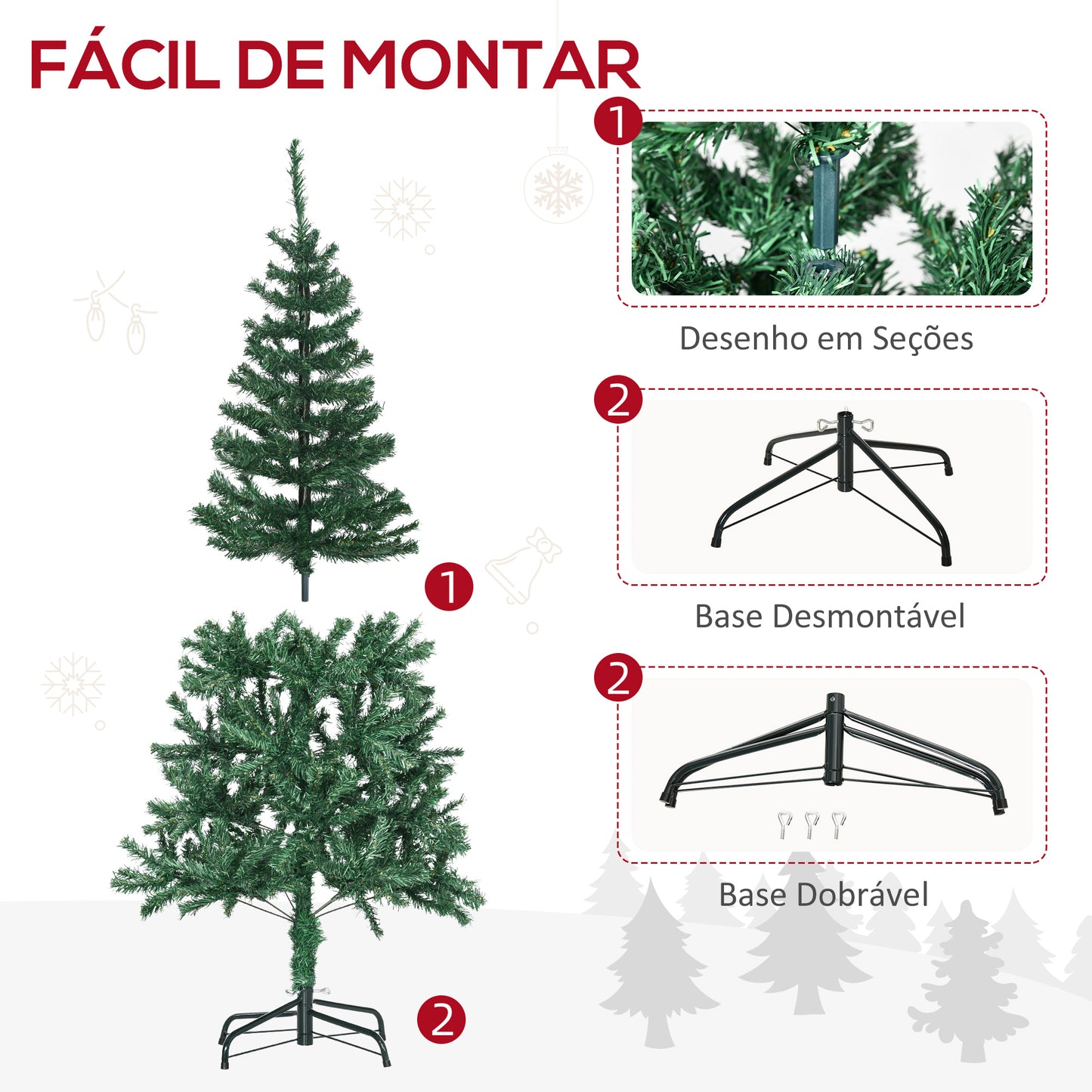 HOMCOM Árvore de Natal Artificial 150cm Ignífugo com 420 Ramos 48 Decorações Folhas de PVC e Suporte Metálico Decoração de Natal para Interior Verde