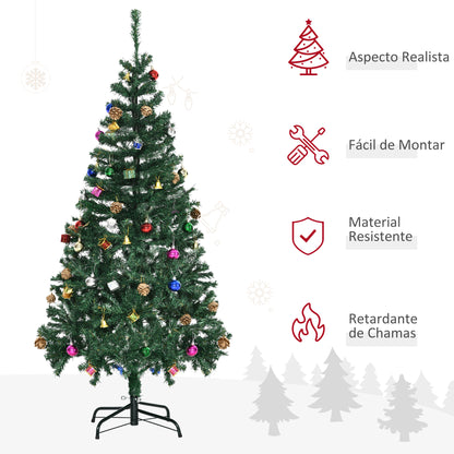 HOMCOM Árvore de Natal Artificial 150cm Ignífugo com 420 Ramos 48 Decorações Folhas de PVC e Suporte Metálico Decoração de Natal para Interior Verde