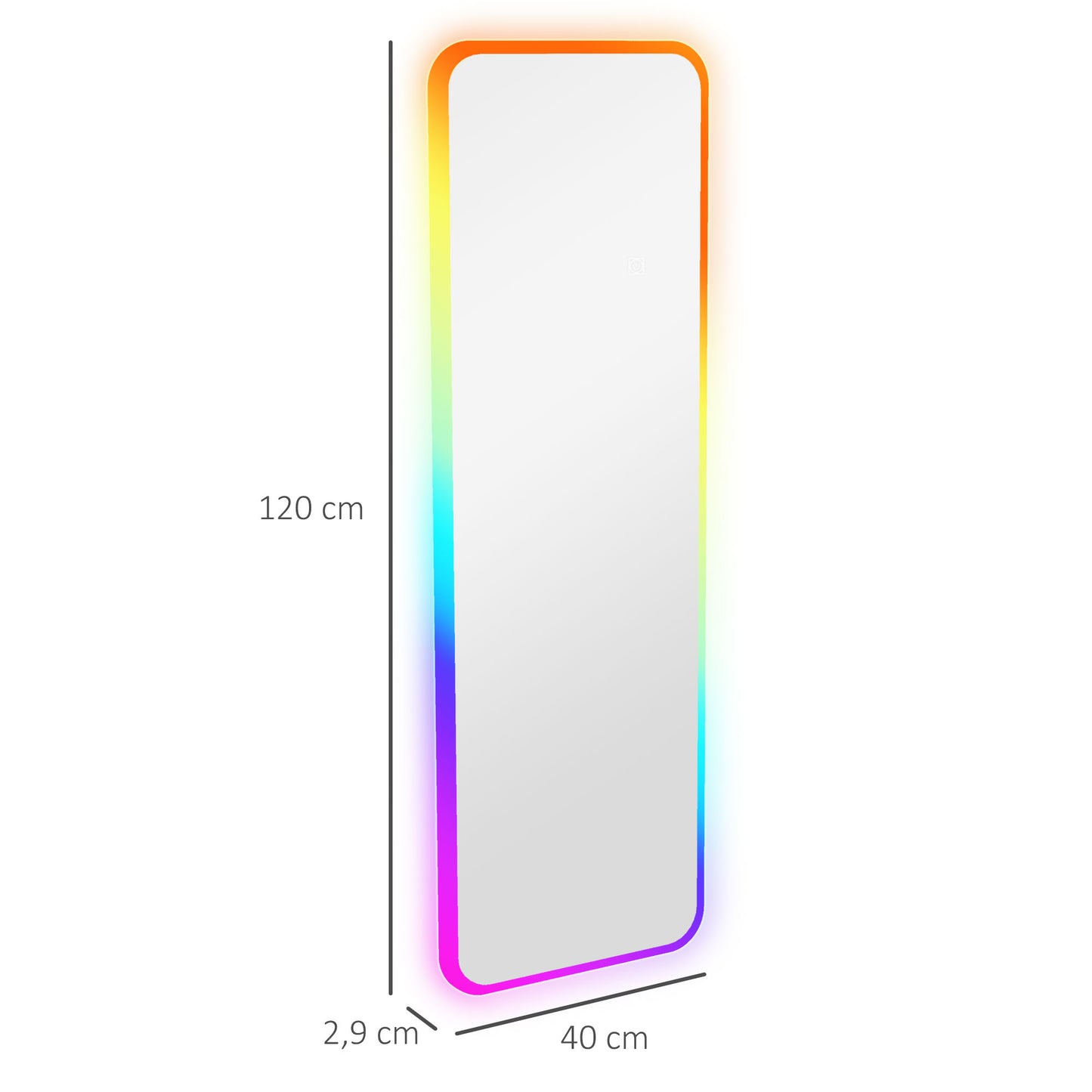 HOMCOM Espelho de Corpo Inteiro com Luzes LED 120x40 cm Espelho de Parede Ajustável com Iluminação em 7 Cores RGB e Função de Memória para Dormitório Prata