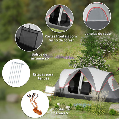 Outsunny Tenda de Campismo Familiar para 6-8 Pessoas Tenda de Campismo Dobrável com 2 Quartos e Bolsa de Transporte Impermeável para Trekking 450x215x180 cm Cinza